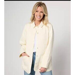 Joan Rivers Floral Quilted Snap Front Jacket Size L Ivory A640659